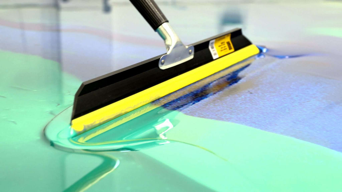 A DIY epoxy resin system installed with a professional squeegee in a colorful metallic design.