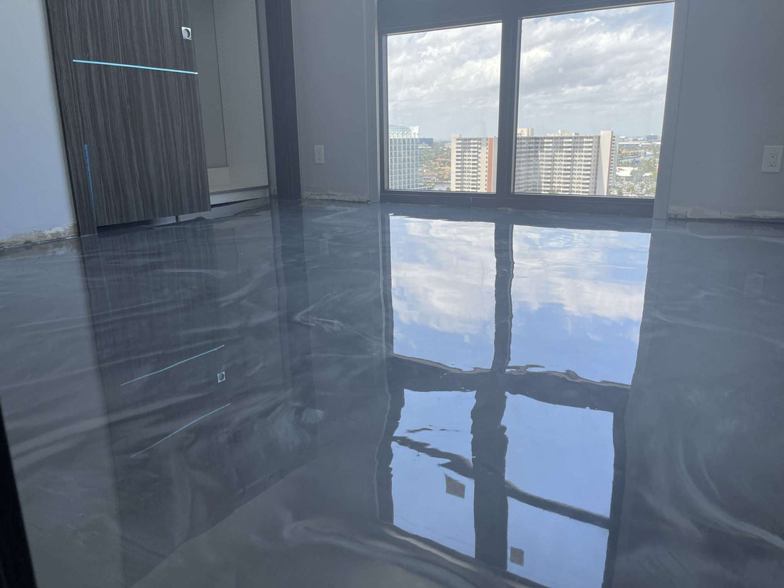A polyaspartic resin floor in a residential apartment.